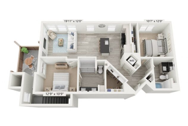 Rendering of the B2 floor plan with 2 bedroom[s] and 2 bathroom[s] at Windsor Rancho PQ