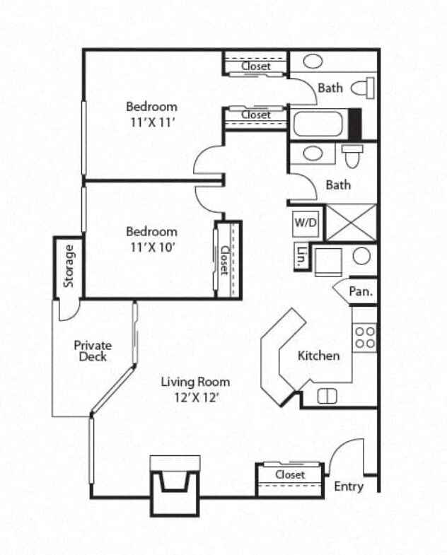 Rendering of the B2 - Sandpiper floor plan with 2 bedroom[s] and 2 bathroom[s] at Windsor Juanita Bay