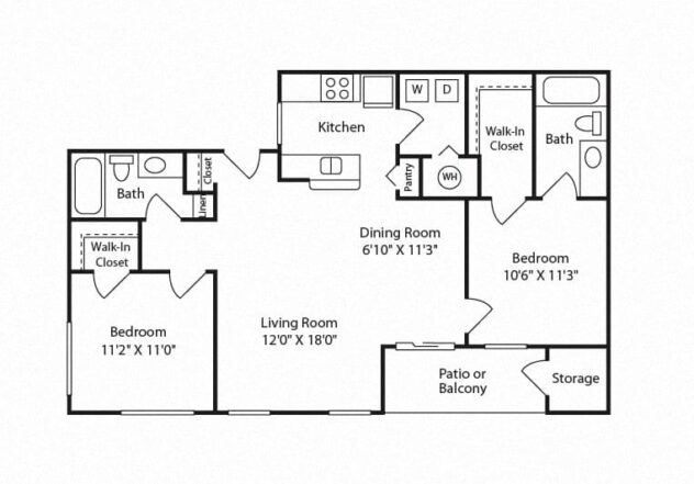 Rendering of the B2 - Vertex floor plan with 2 bedroom[s] and 2 bathroom[s] at Windsor Westminster