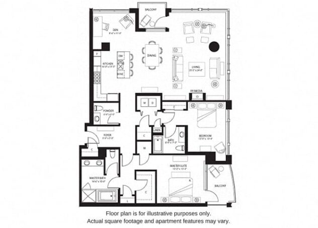 Rendering of the B24 North floor plan with 2 bedroom[s] and 2.5 bathroom[s] at The Bravern