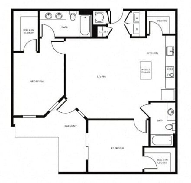 Rendering of the B2c floor plan with 2 bedroom[s] and 2 bathroom[s] at Morningside Atlanta by Windsor