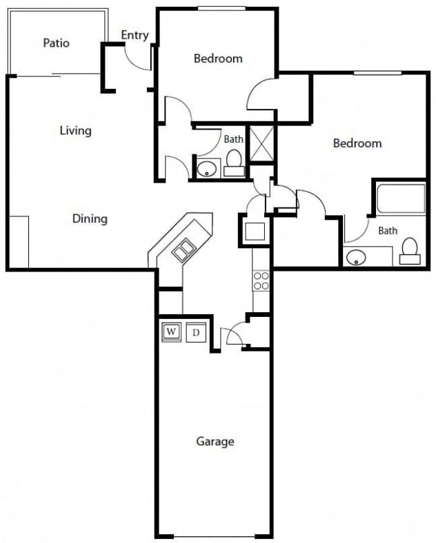 Rendering of the B2G floor plan with 2 bedroom[s] and 2 bathroom[s] at Windsor Coral Springs