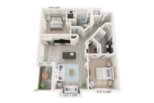 Rendering of the B3-1 floor plan with 2 bedroom[s] and 2 bathroom[s] at Windsor Rancho PQ