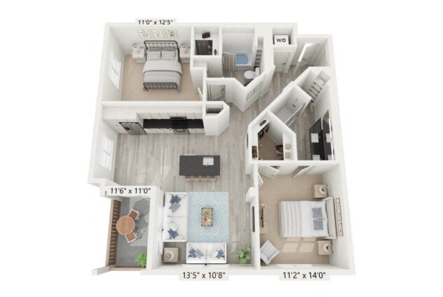 Rendering of the B3-2 floor plan with 2 bedroom[s] and 2 bathroom[s] at Windsor Rancho PQ