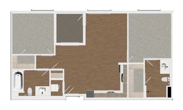 Rendering of the B3 floor plan with 2 bedroom[s] and 2 bathroom[s] at Malden Station by Windsor