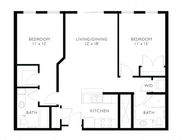 Rendering of the B3 floor plan with 2 bedroom[s] and 2 bathroom[s] at Windsor at Oak Grove