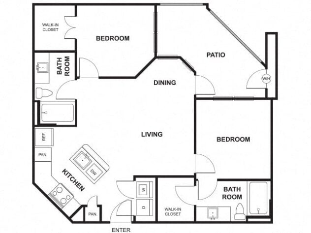 Rendering of the B3 floor plan with 2 bedroom[s] and 2 bathroom[s] at Windsor Ridge