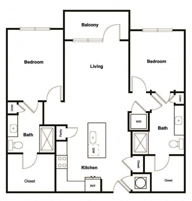 Rendering of the B3 floor plan with 2 bedroom[s] and 2 bathroom[s] at Elevate West Village