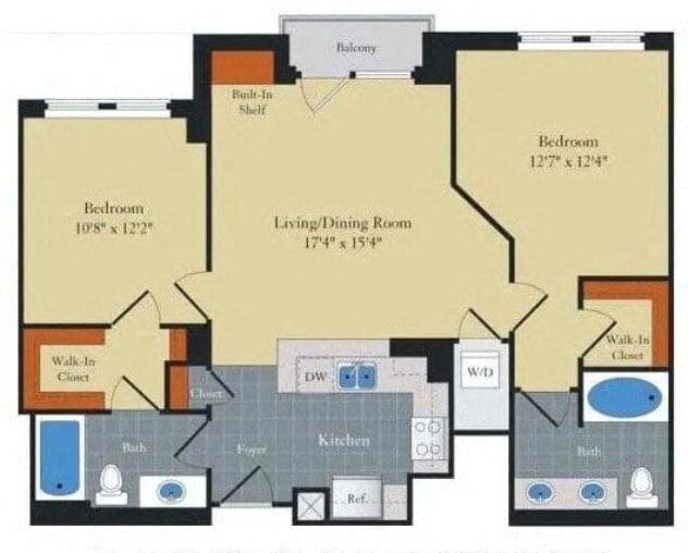 Rendering of the B3 floor plan with 2 bedroom[s] and 2 bathroom[s] at Halstead Tower by Windsor