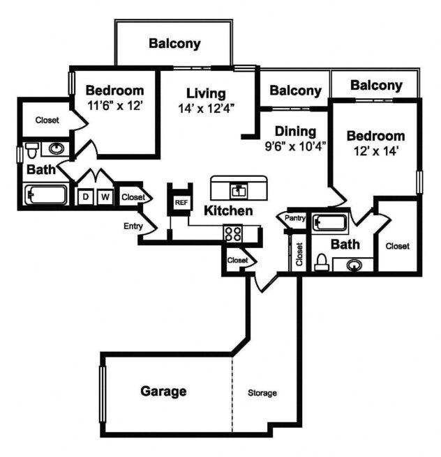 Rendering of the B3 floor plan with 2 bedroom[s] and 2 bathroom[s] at Windsor at Legacy