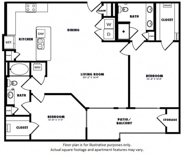 Rendering of the B3 floor plan with 2 bedroom[s] and 2 bathroom[s] at Windsor Burnet