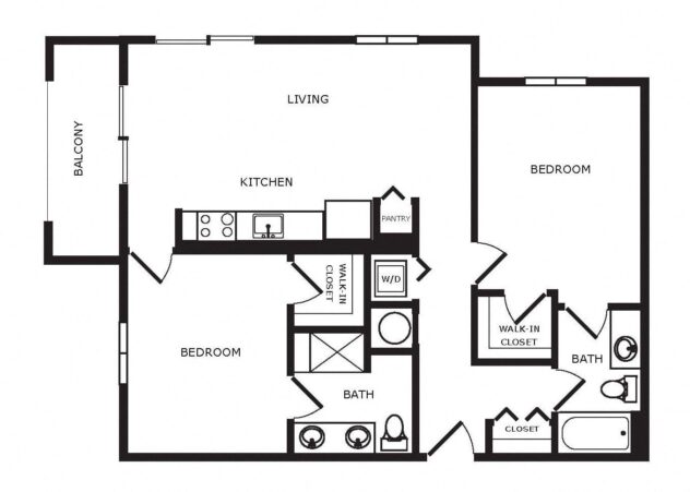 Rendering of the B3 floor plan with 2 bedroom[s] and 2 bathroom[s] at Windsor Cornerstone