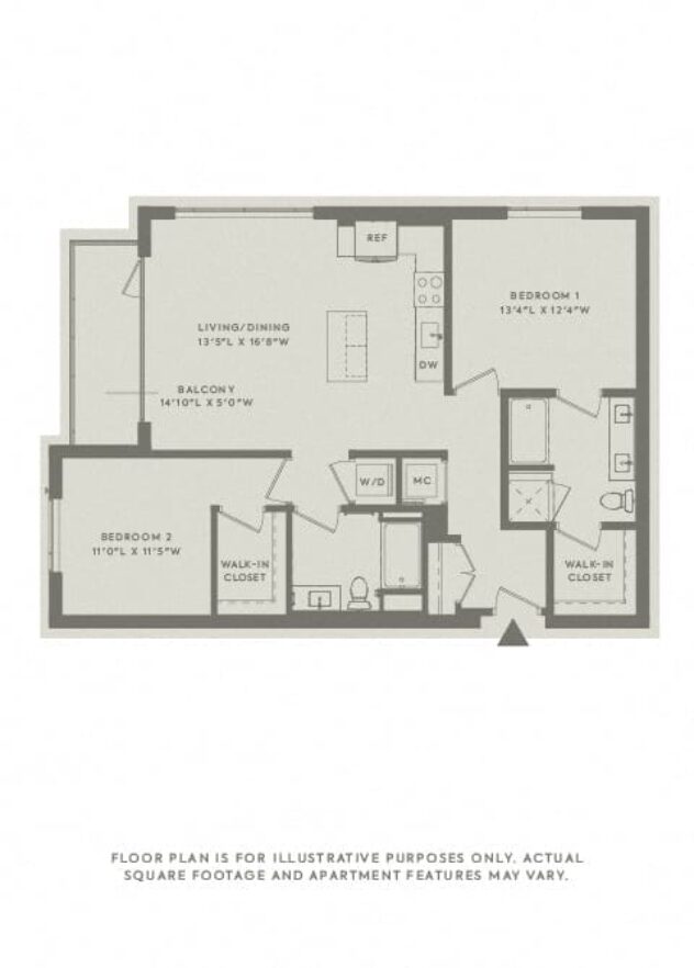 Rendering of the B3 floor plan with 2 bedroom[s] and 2 bathroom[s] at The Sterling at Regent Square