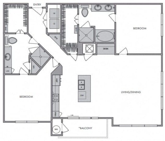 Rendering of the B3 floor plan with 2 bedroom[s] and 2 bathroom[s] at Windsor Lantana Hills