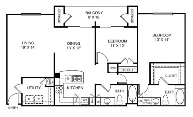 Rendering of the B3 floor plan with 2 bedroom[s] and 2 bathroom[s] at Windsor on the Lake