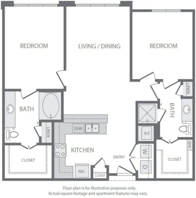 Rendering of the B3 floor plan with 2 bedroom[s] and 2 bathroom[s] at Windsor South Lamar