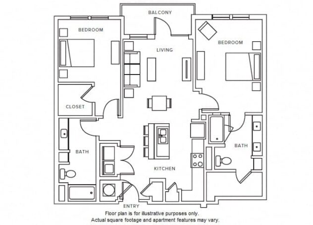 Rendering of the B3 floor plan with 2 bedroom[s] and 2 bathroom[s] at Windsor Parkview