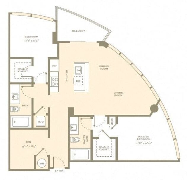 Rendering of the B3 floor plan with 2 bedroom[s] and 2 bathroom[s] at Amaray Las Olas by Windsor