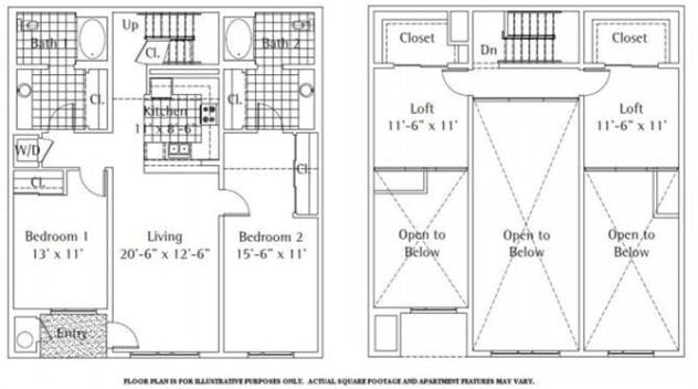 Rendering of the B3 floor plan with 2 bedroom[s] and 2 bathroom[s] at Sunset + Vine