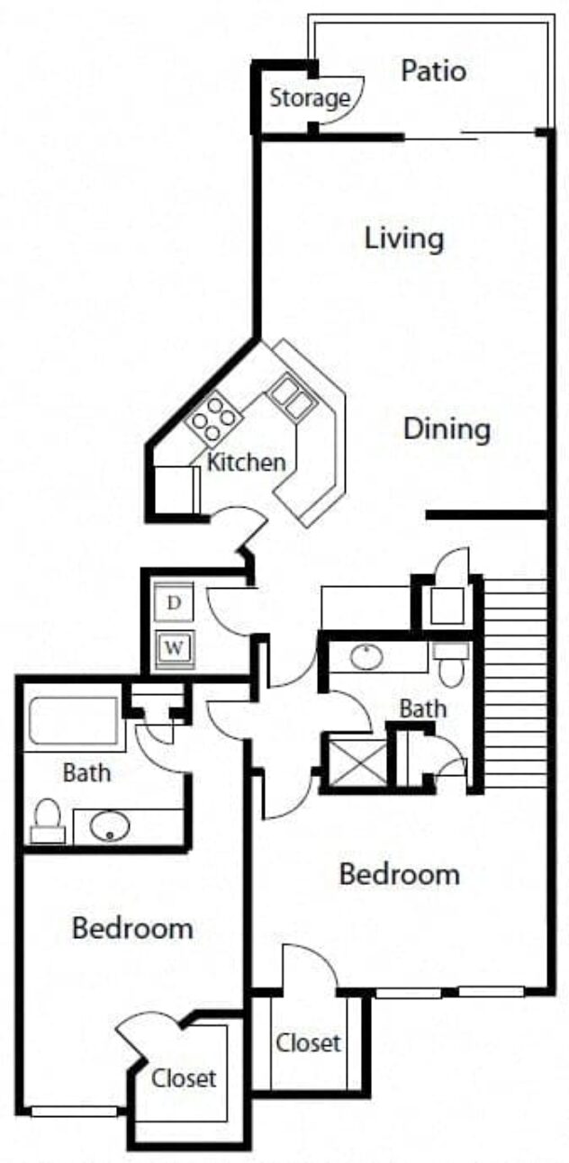 Rendering of the B3 floor plan with 2 bedroom[s] and 2 bathroom[s] at Windsor Coral Springs