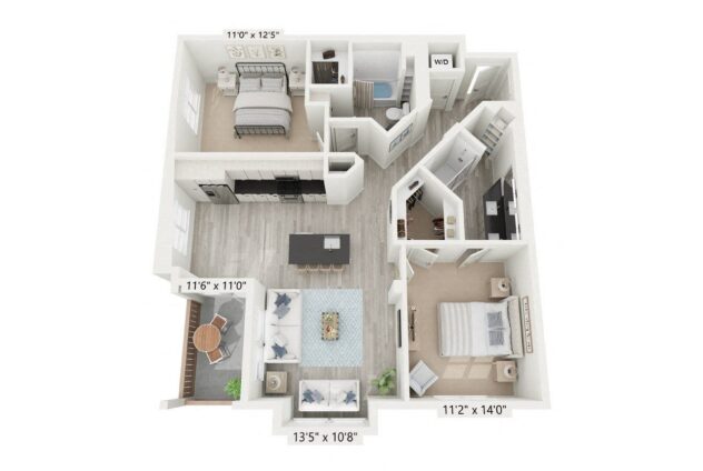 Rendering of the B3-3 floor plan with 2 bedroom[s] and 2 bathroom[s] at Windsor Rancho PQ