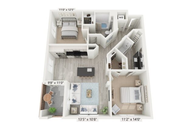 Rendering of the B3 floor plan with 2 bedroom[s] and 2 bathroom[s] at Windsor Rancho PQ