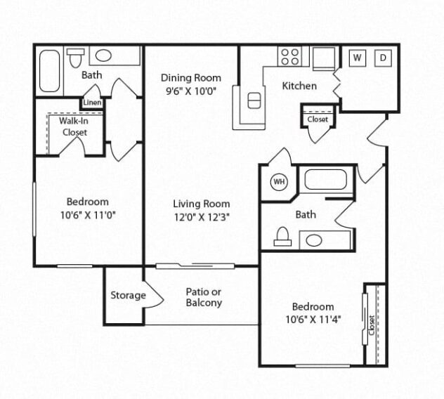 Rendering of the B3 - Crest floor plan with 2 bedroom[s] and 2 bathroom[s] at Windsor Westminster