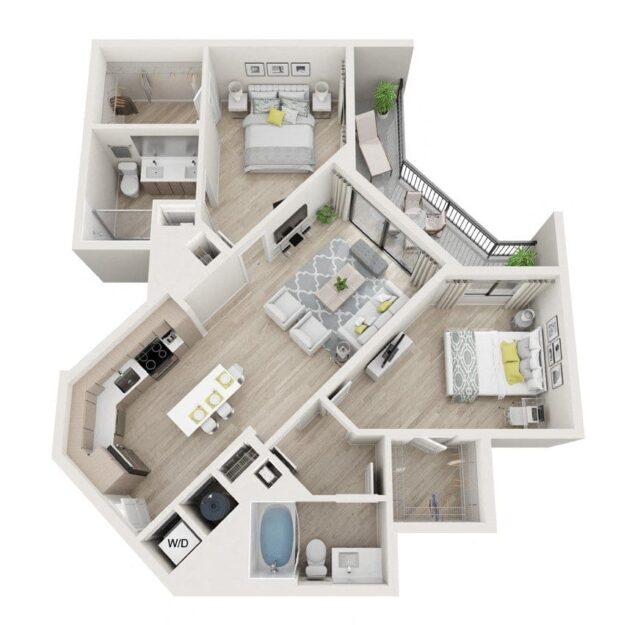 Rendering of the B3 - Spellbound floor plan with 2 bedroom[s] and 2 bathroom[s] at Windsor Ludlam Trail