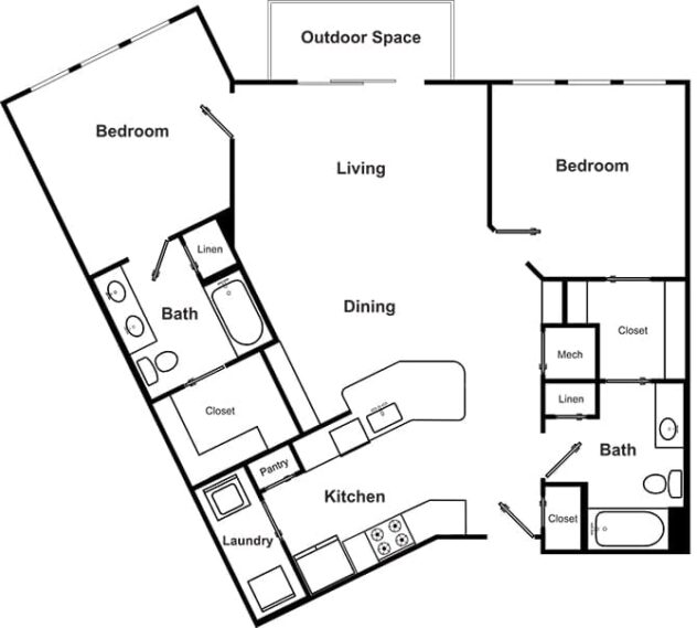 Rendering of the B3 - The Choir floor plan with 2 bedroom[s] and 2 bathroom[s] at Windsor Encore