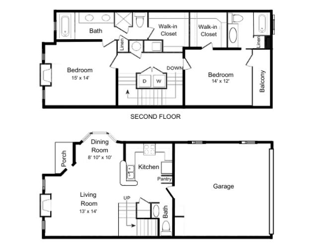 Rendering of the B3 - Townhome Metropolitan floor plan with 2 bedroom[s] and 2.5 bathroom[s] at Windsor Vinings