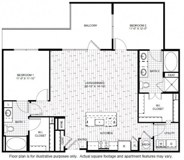 Rendering of the B31 floor plan with 2 bedroom[s] and 2 bathroom[s] at Windsor CityLine