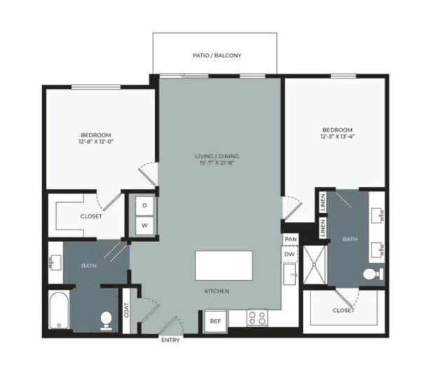 Rendering of the B3h floor plan with 2 bedroom[s] and 2 bathroom[s] at Windsor West Plano