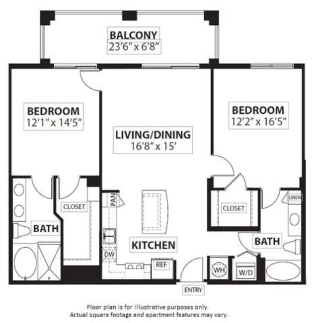 Rendering of the B4 2 Bed 2 Bath floor plan with 2 bedroom[s] and 2 bathroom[s] at Windsor at Doral