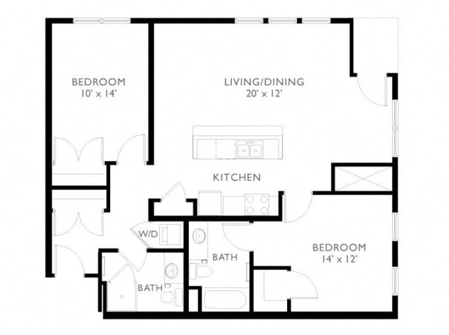 Rendering of the B4 floor plan with 2 bedroom[s] and 2 bathroom[s] at Windsor at Oak Grove