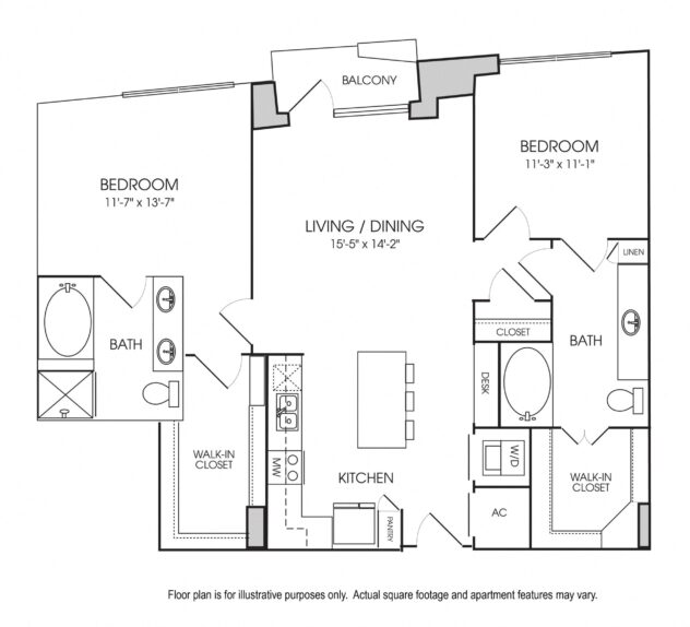 Rendering of the B4 floor plan with 2 bedroom[s] and 2 bathroom[s] at The Sovereign at Regent Square