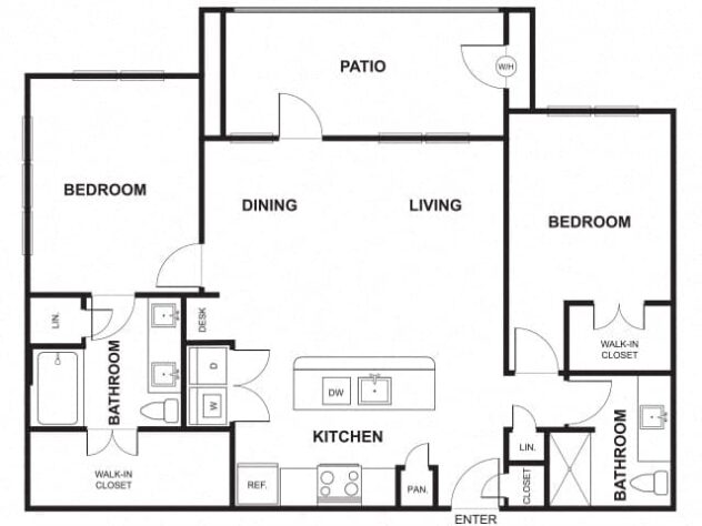 Rendering of the B4 floor plan with 2 bedroom[s] and 2 bathroom[s] at Windsor Ridge