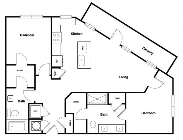 Rendering of the B4 floor plan with 2 bedroom[s] and 2 bathroom[s] at Elevate West Village