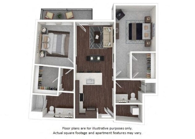 Rendering of the B4 floor plan with 2 bedroom[s] and 2 bathroom[s] at The Casey