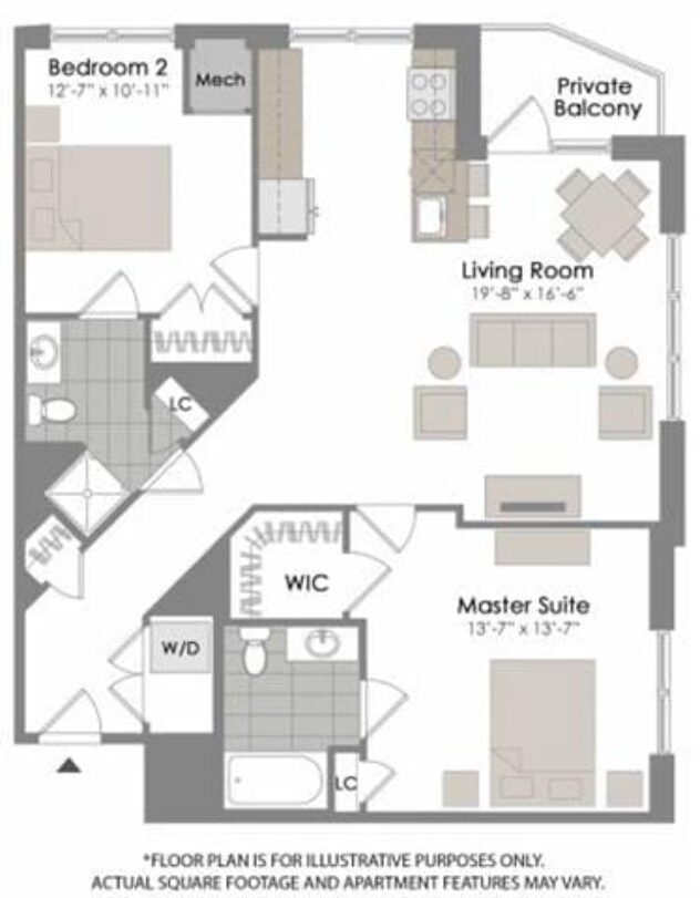 Rendering of the B4 floor plan with 2 bedroom[s] and 2 bathroom[s] at Twenty50 by Windsor