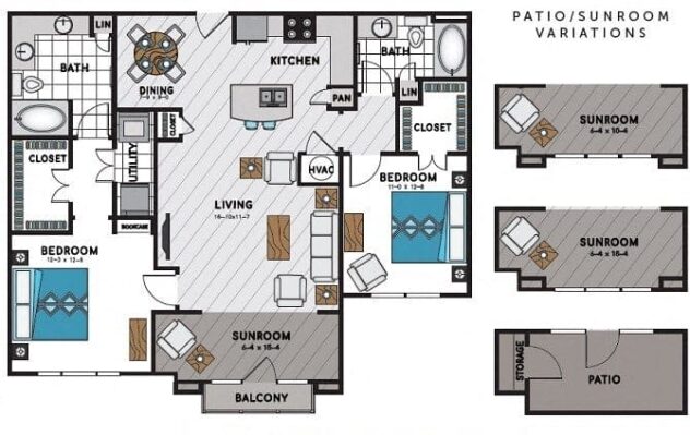 Rendering of the B4 floor plan with 2 bedroom[s] and 2 bathroom[s] at Windsor Chastain