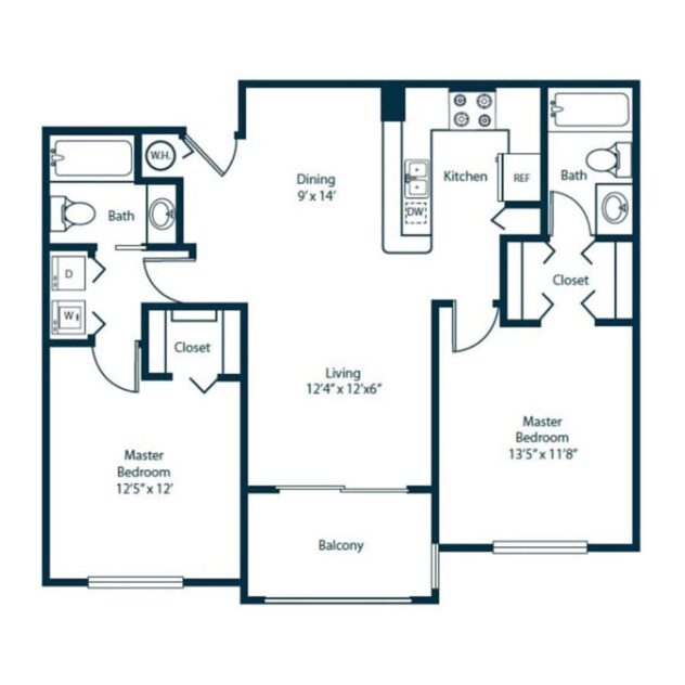 Rendering of the B4 floor plan with 2 bedroom[s] and 2 bathroom[s] at Windsor Coconut Creek