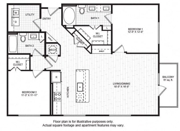 Rendering of the B4 floor plan with 2 bedroom[s] and 2 bathroom[s] at Windsor Old Fourth Ward