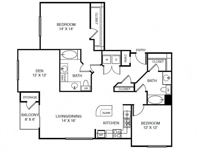 Rendering of the B4 floor plan with 2 bedroom[s] and 2 bathroom[s] at Windsor on the Lake