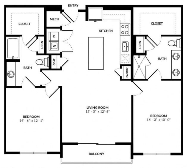 Rendering of the B4 floor plan with 2 bedroom[s] and 2 bathroom[s] at Windsor Preston