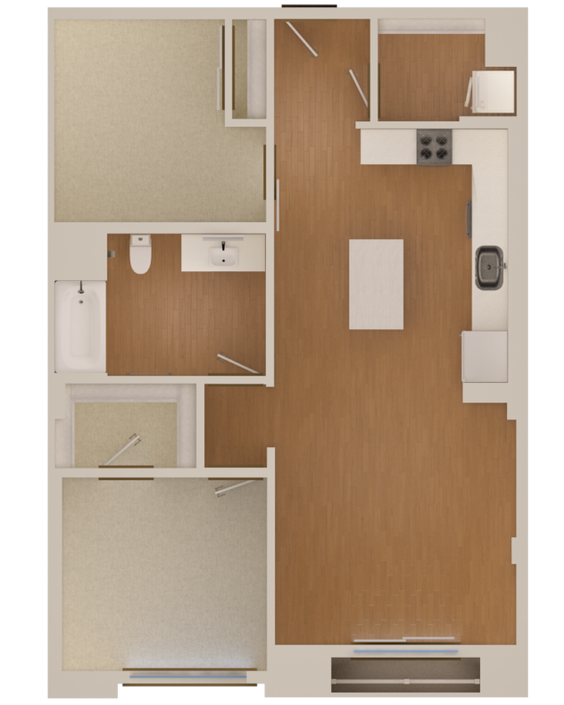 Rendering of the B4 floor plan with 2 bedroom[s] and 1 bathroom[s] at The Marston by Windsor