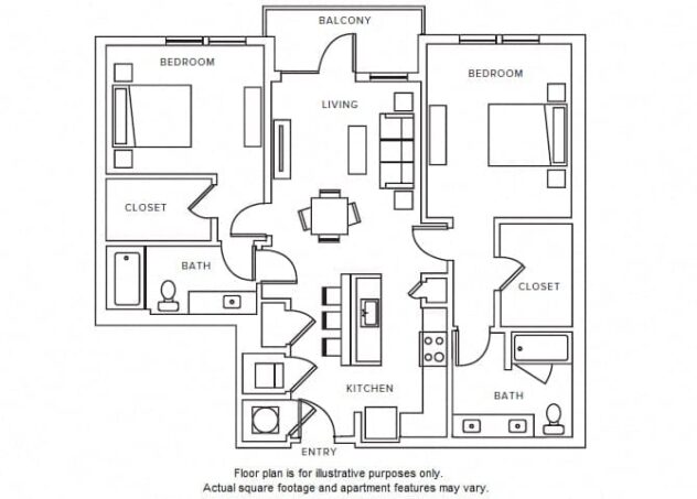 Rendering of the B4 floor plan with 2 bedroom[s] and 2 bathroom[s] at Windsor Parkview