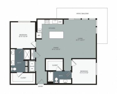 Rendering of the B4 floor plan with 2 bedroom[s] and 2 bathroom[s] at Windsor West Plano