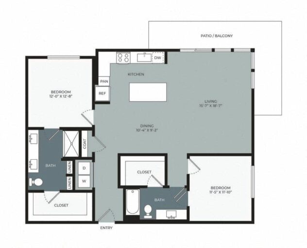 Rendering of the B4 floor plan with 1 bedroom[s] and 1 bathroom[s] at Windsor West Plano