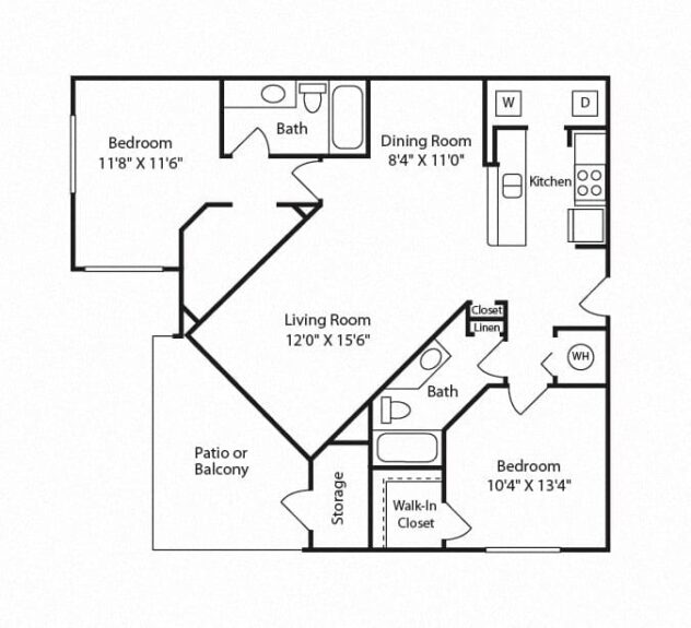 Rendering of the B4 - Apex floor plan with 2 bedroom[s] and 2 bathroom[s] at Windsor Westminster