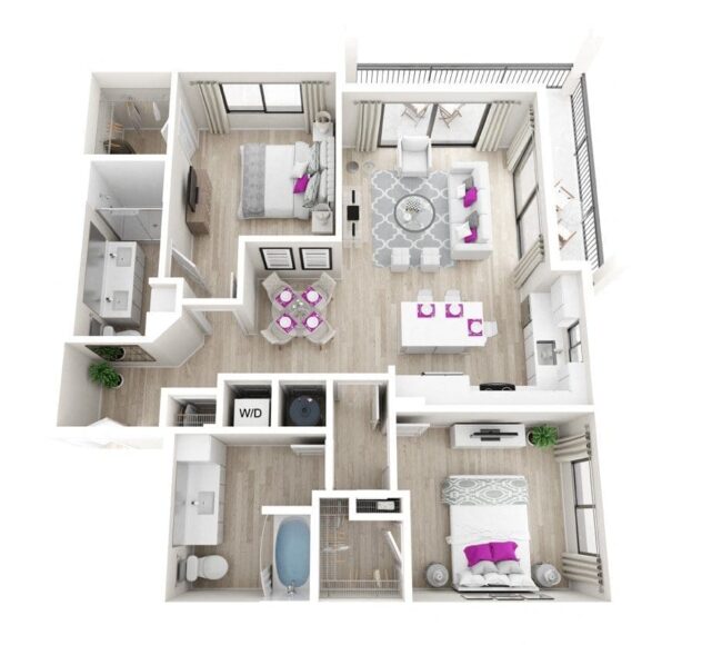 Rendering of the B4 - Splendor floor plan with 2 bedroom[s] and 2 bathroom[s] at Windsor Ludlam Trail